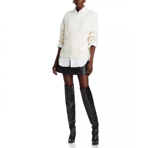 Luxurious 100% Cashmere Crewneck Cable Knit Sweater By Aqua in White Cream - Picture 2 of 7